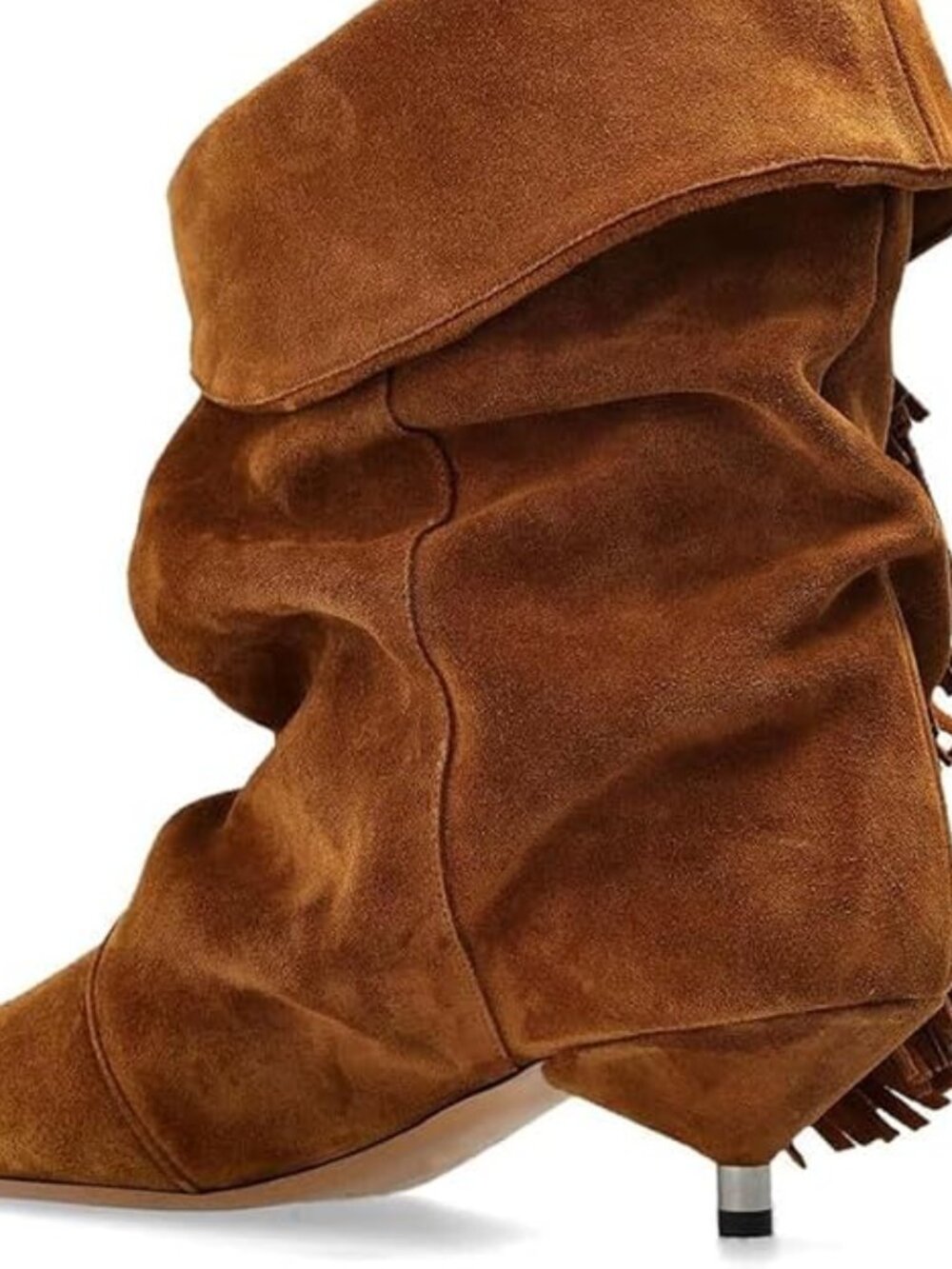 Women's Tassel Dark Brown Suede Pointed Toe Slouchy Fold Over Casual Ankle Boots
